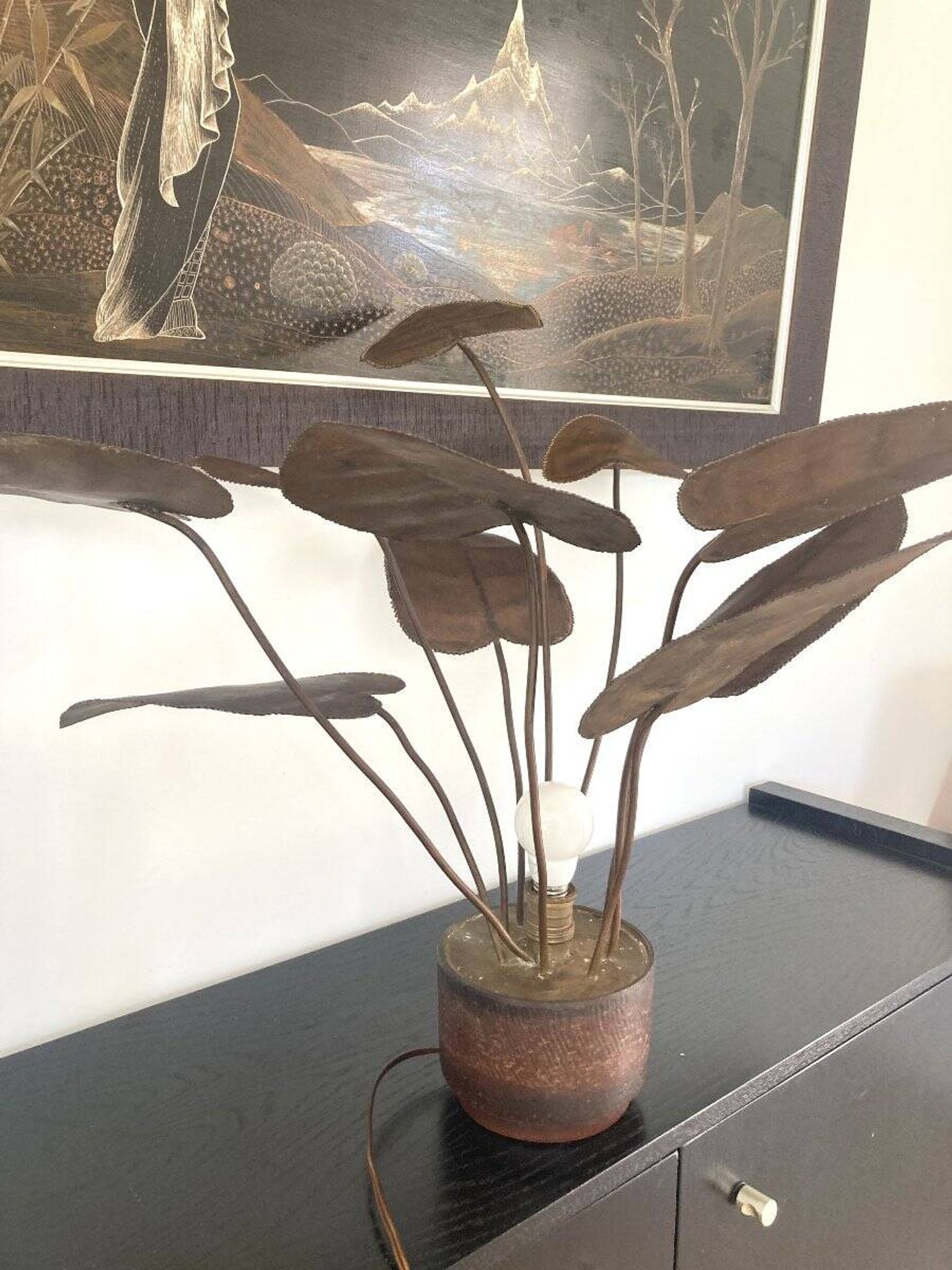 Sculptural metal lamp, 1960s/70s