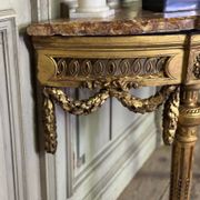 Louis XVI console table in carved and gilded wood, Jura brocatelle marble, 18th century