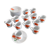 Coffee service 12 cups porcelain pattern poppy pottery of the Marais vintage 70s