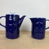 Vintage teapot and pitcher, blue ceramic