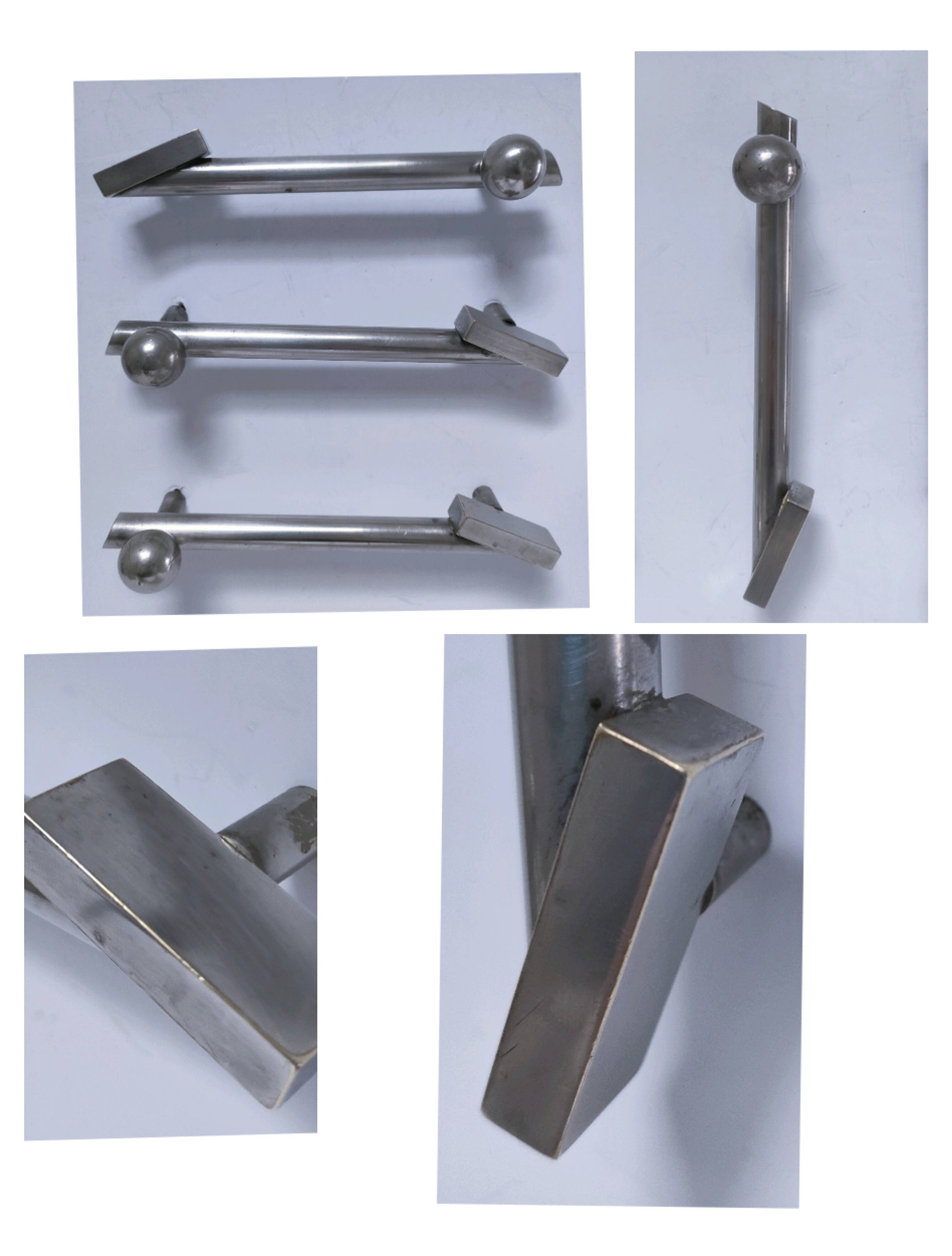 three art deco bronze handles silver tone cover