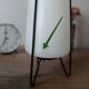 Tripod lamp in metal and white plastic, mid-century space age.
