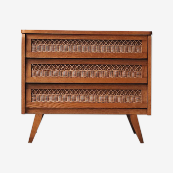 Vintage chest of drawers with rattan