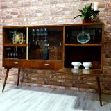 Renewed 1950s art deco showcase, high-legged, retro, vintage