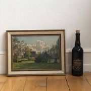 Vintage Original Landscape Oil Painting: Framed Countryside Cottage Art
