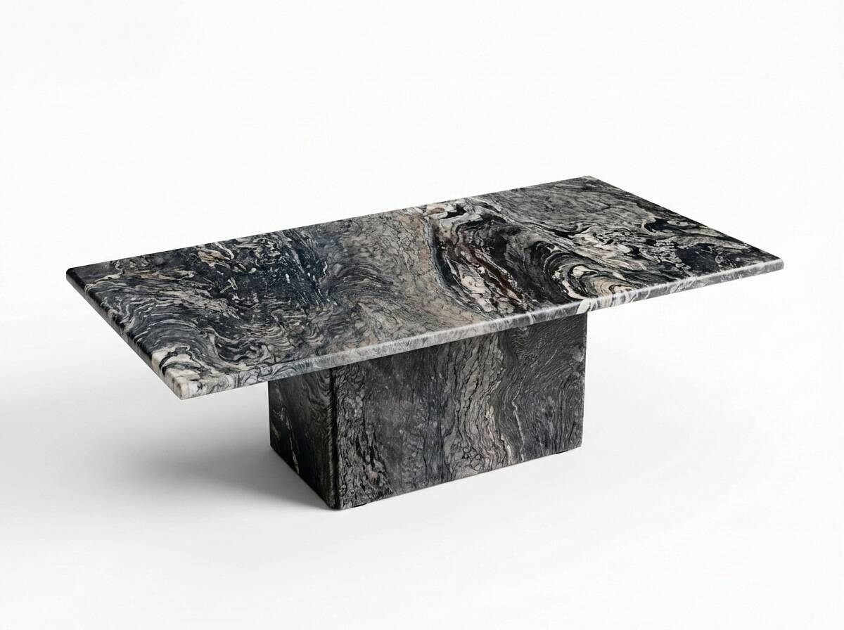 Sculptural coffee table in black and grey marble, postmodern design, years.