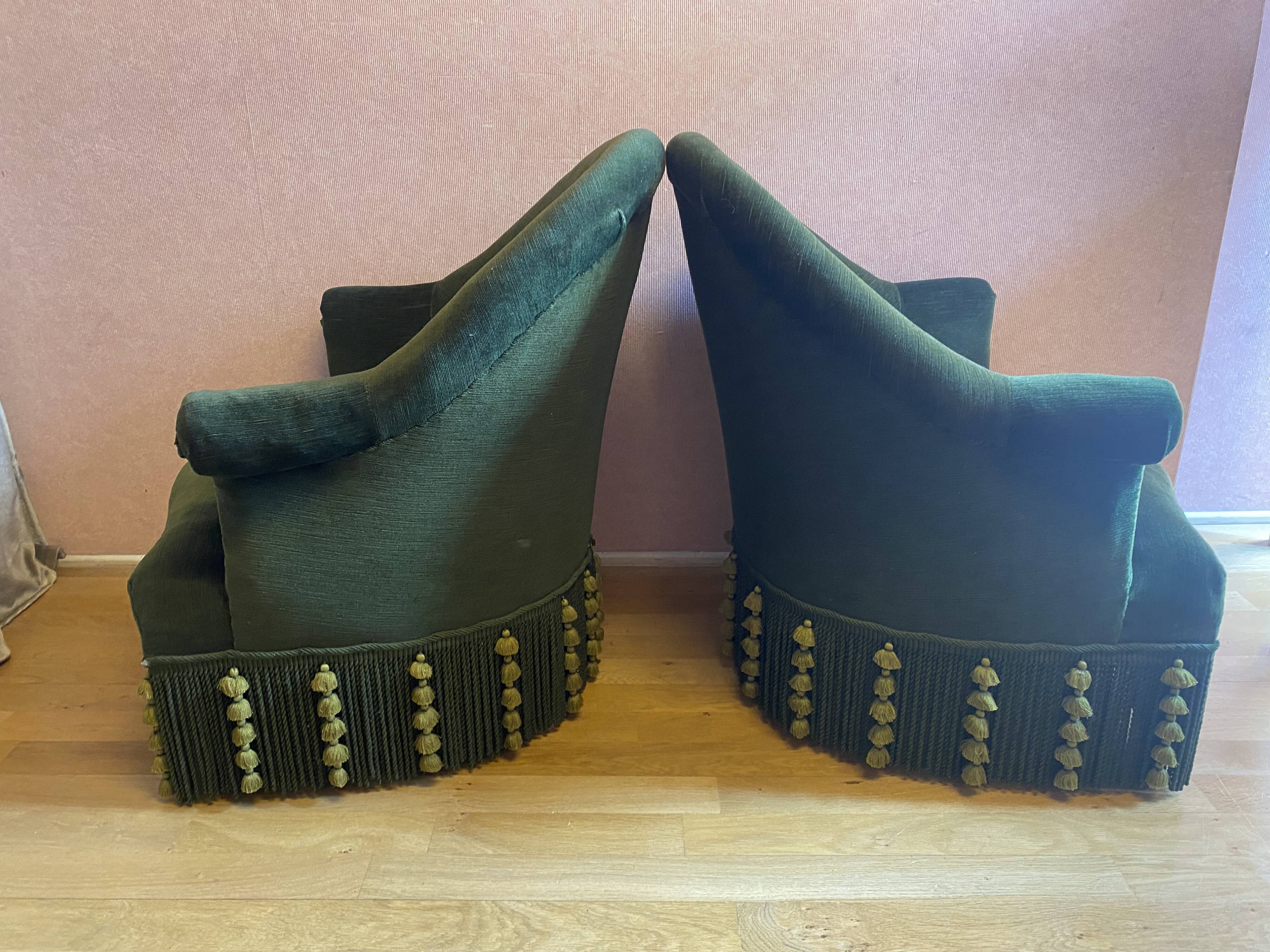 Pair of toad armchairs, duck green