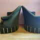 Pair of toad armchairs, duck green