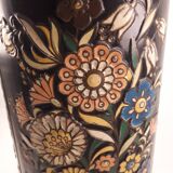 Large vintage waffle metal box 1960 deco flowers