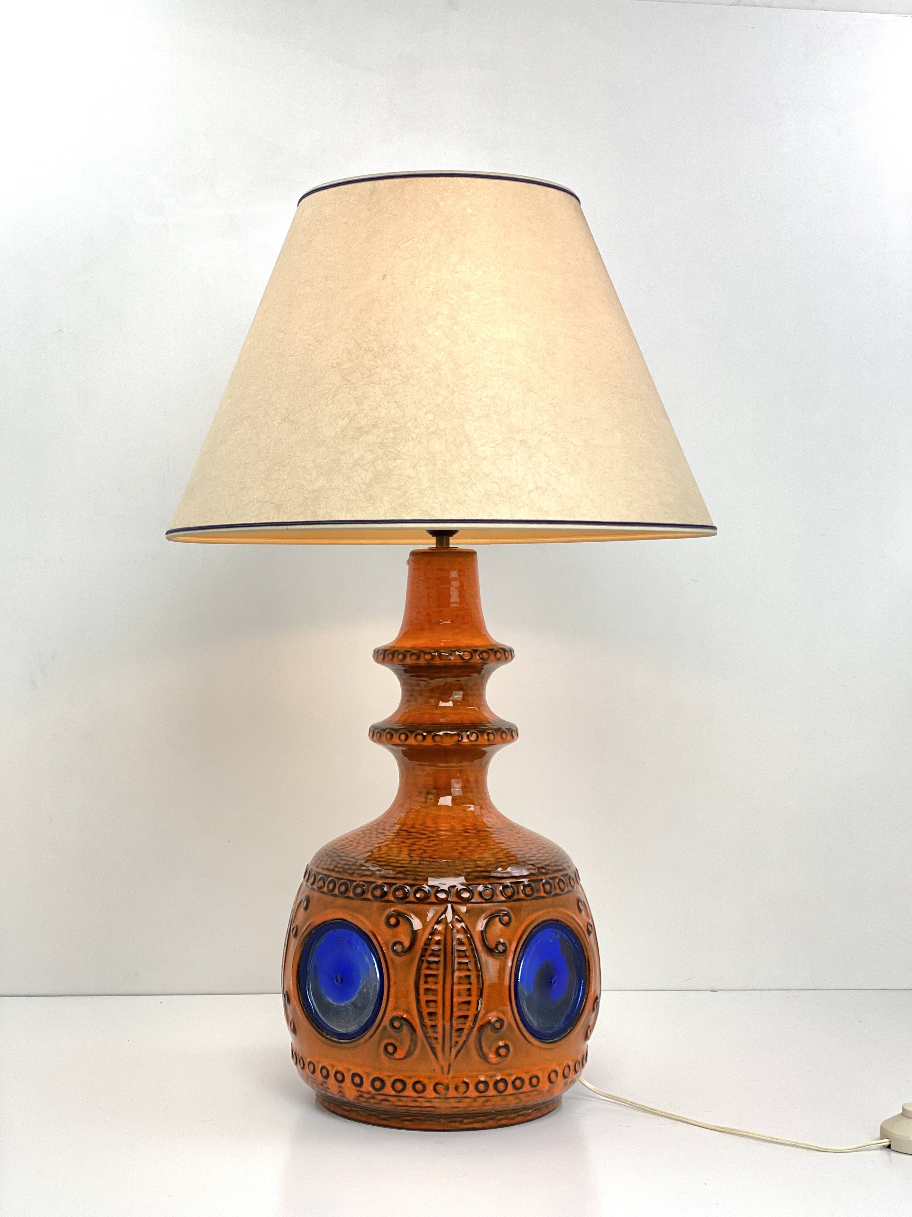 Large vintage ceramic lamp – cobalt blue decor – 1960s/70s