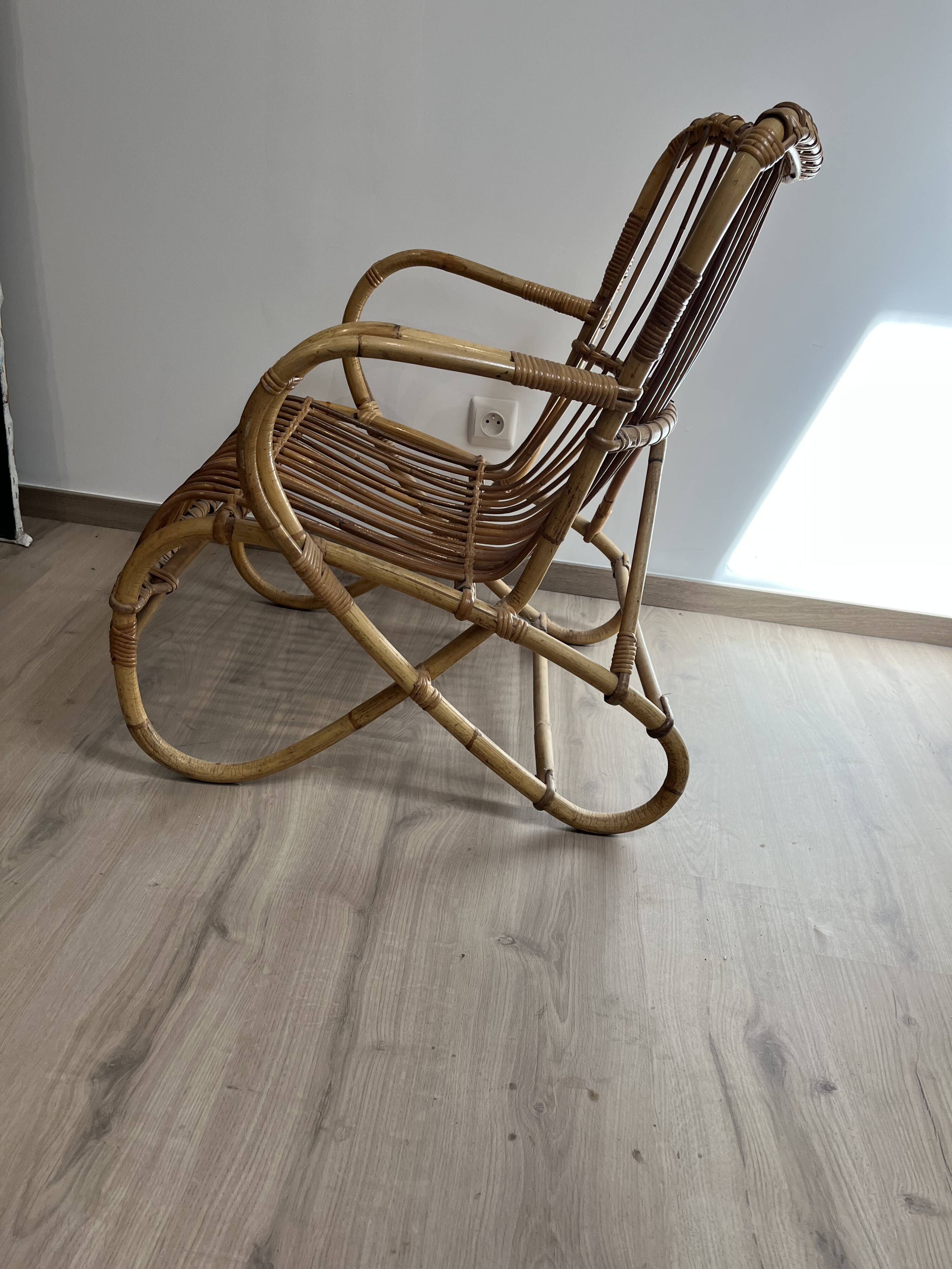 Armchair in woven wicker 1960/1970s