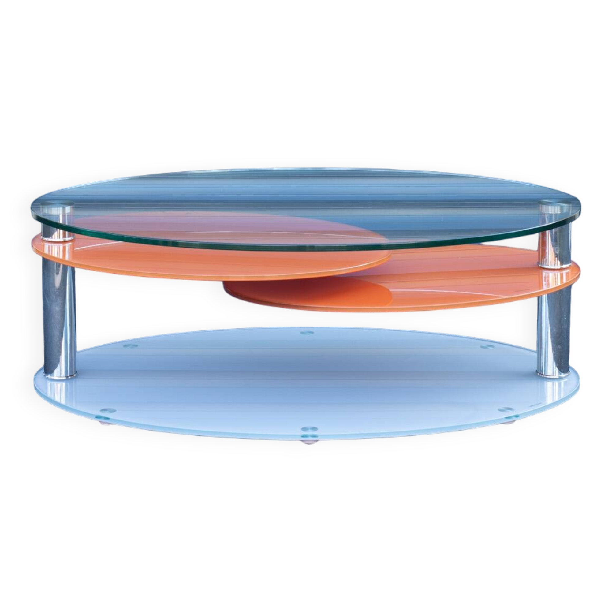 Antoine Motard designer swivel tempered glass coffee table
