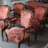 Louis XV style rocaille lounge, 4 armchairs and a bench seat