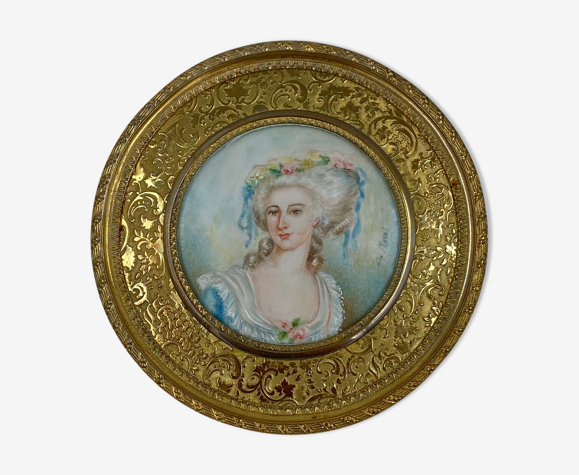 Femme du xviii eme par clo moret costume d epoque cadre laiton