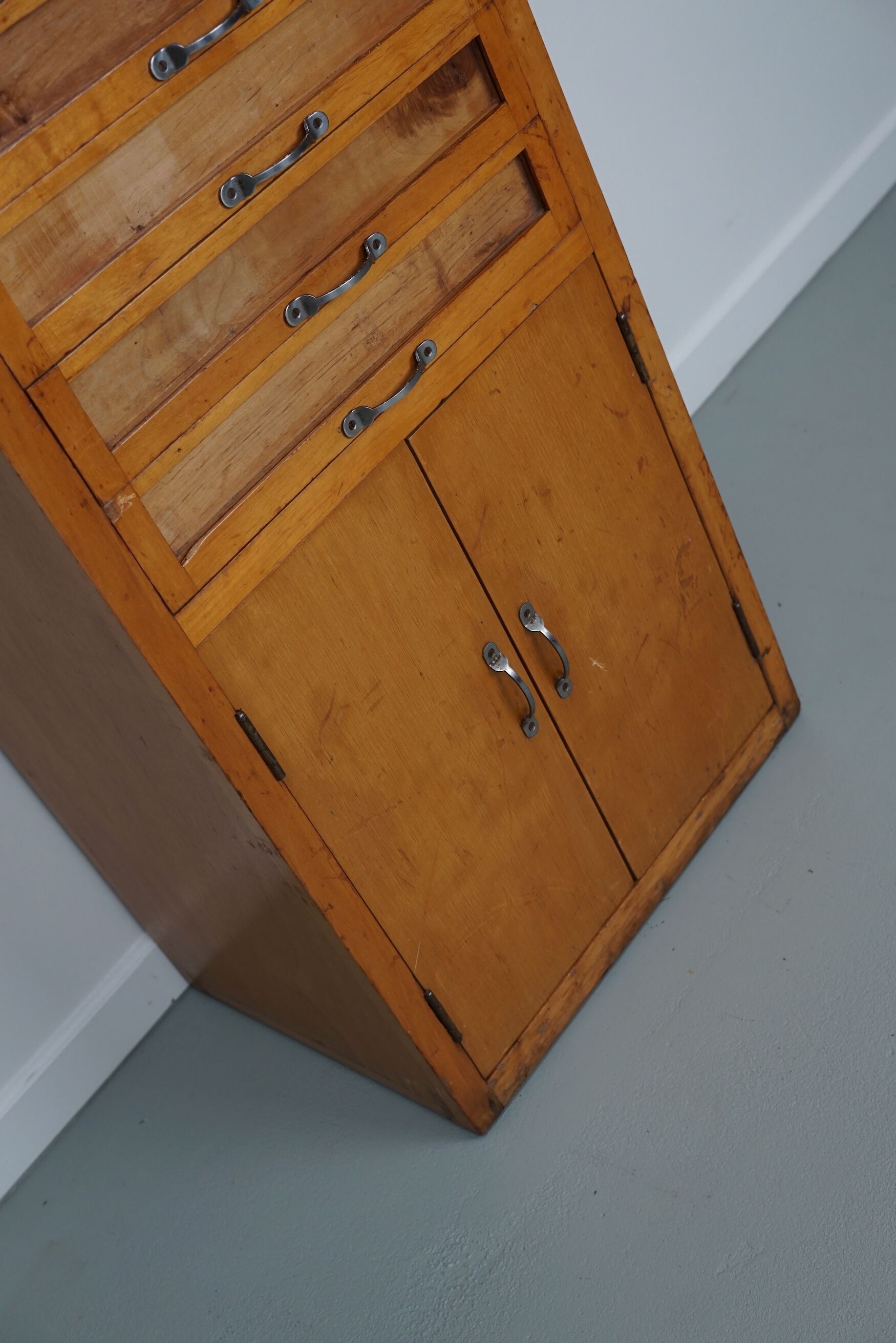 Vintage italian beech haberdashery shop cabinet, 1950s