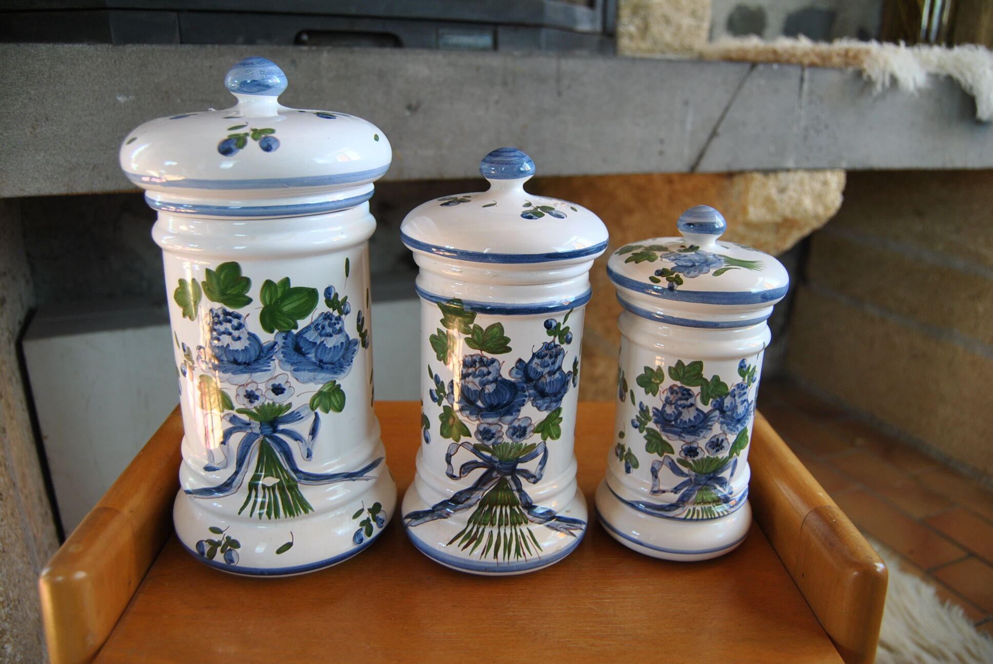 Set of 3 hand-painted cotton pots