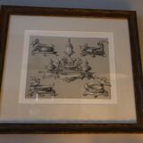 Paire de Gravures anciennes avec cadre doré feuille d'acanthe