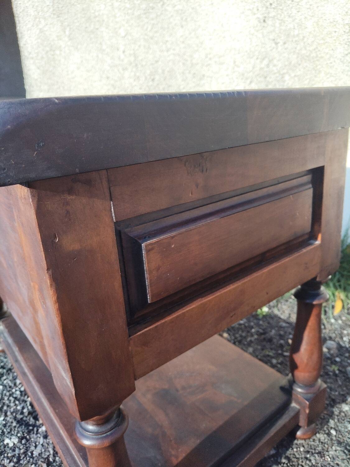 Antique solid wood side table with drawer