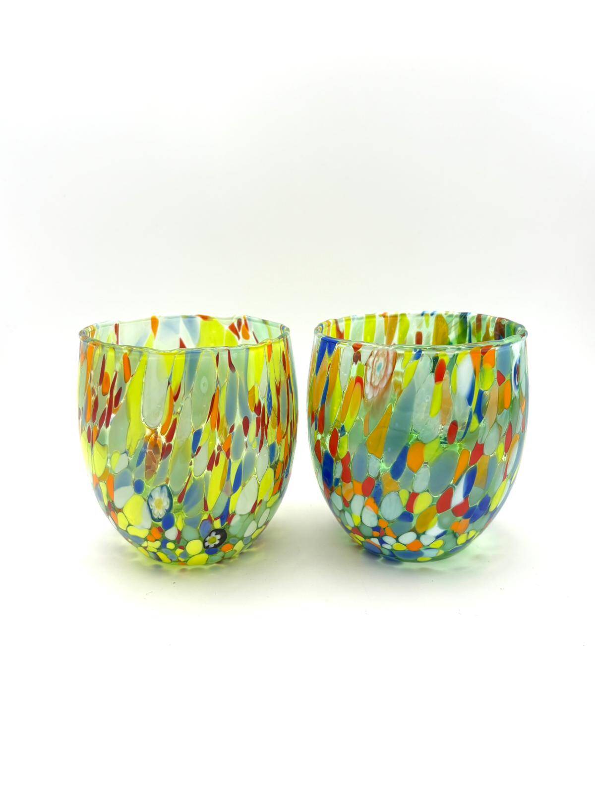 Set of 6 blown glass glasses with Murano murrine.