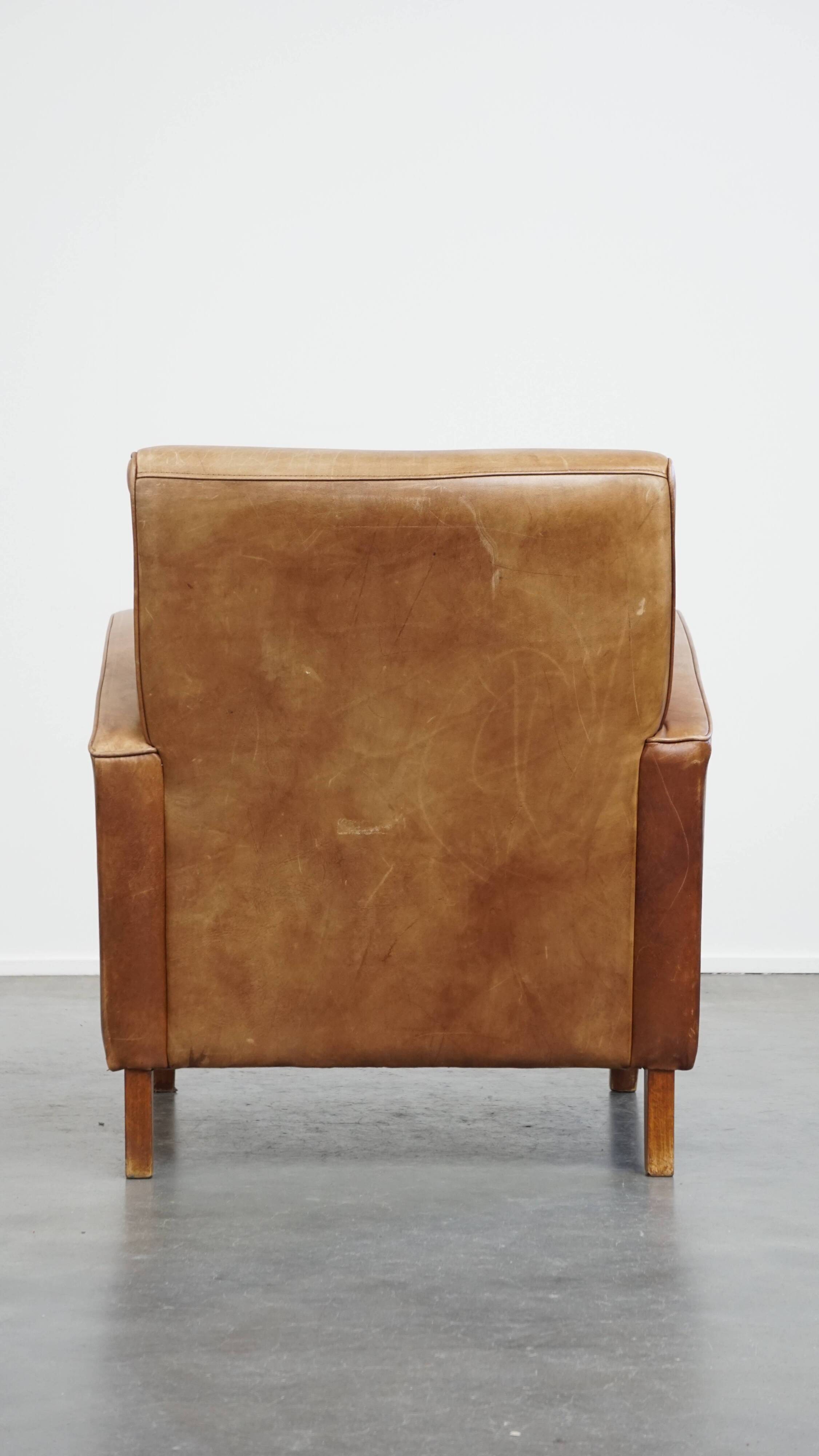 Cowhide  Leather Designer Armchair in Light Cognac Color