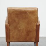 Cowhide  Leather Designer Armchair in Light Cognac Color