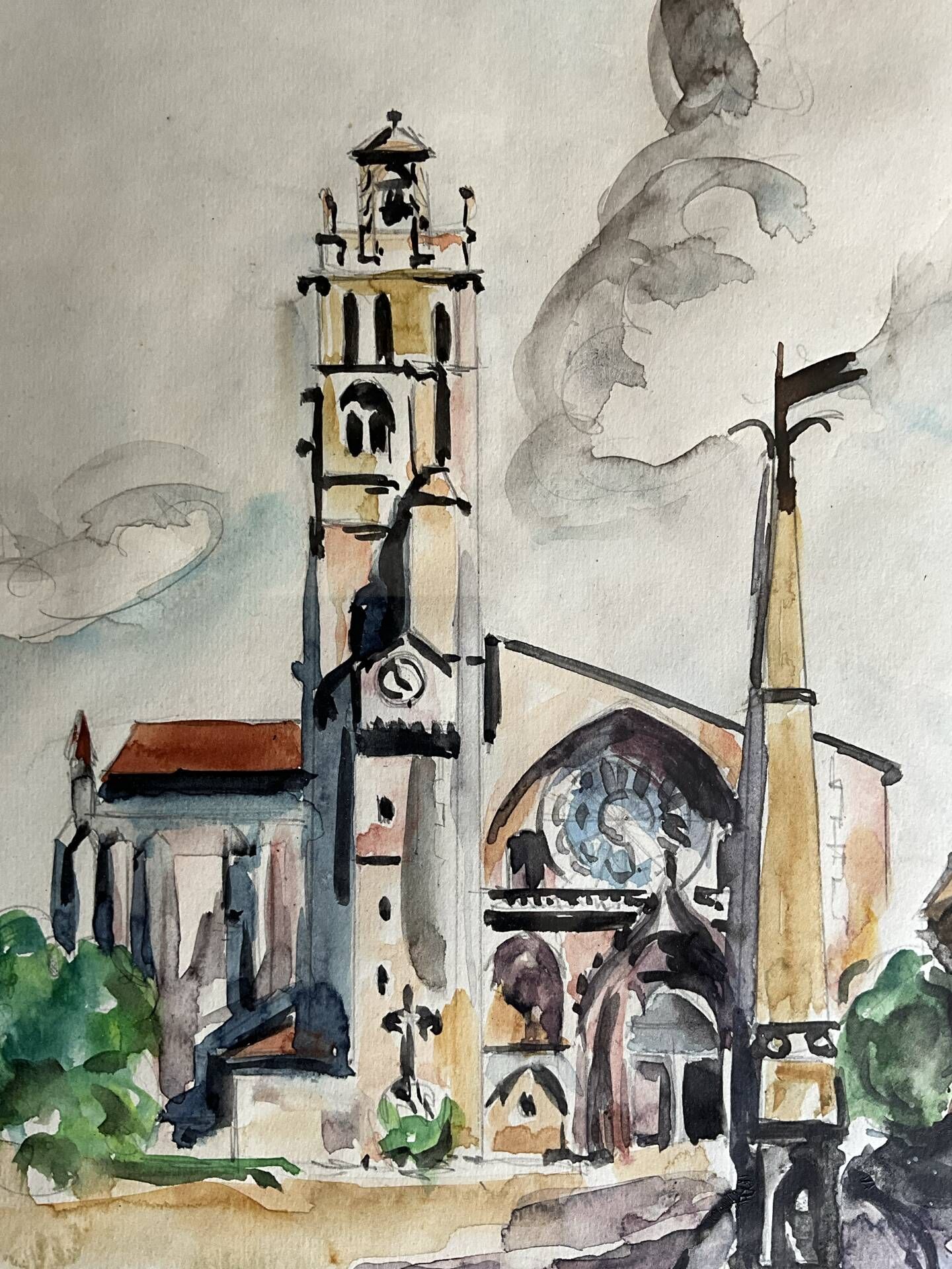 Watercolour by Françoise Grassin – Toulouse, Saint-Etienne Cathedral