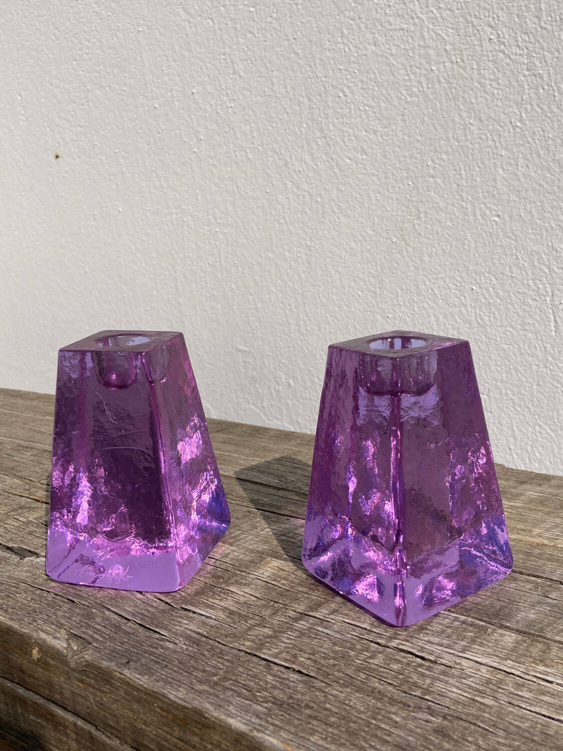Pair of 1980 candle holders in blown glass