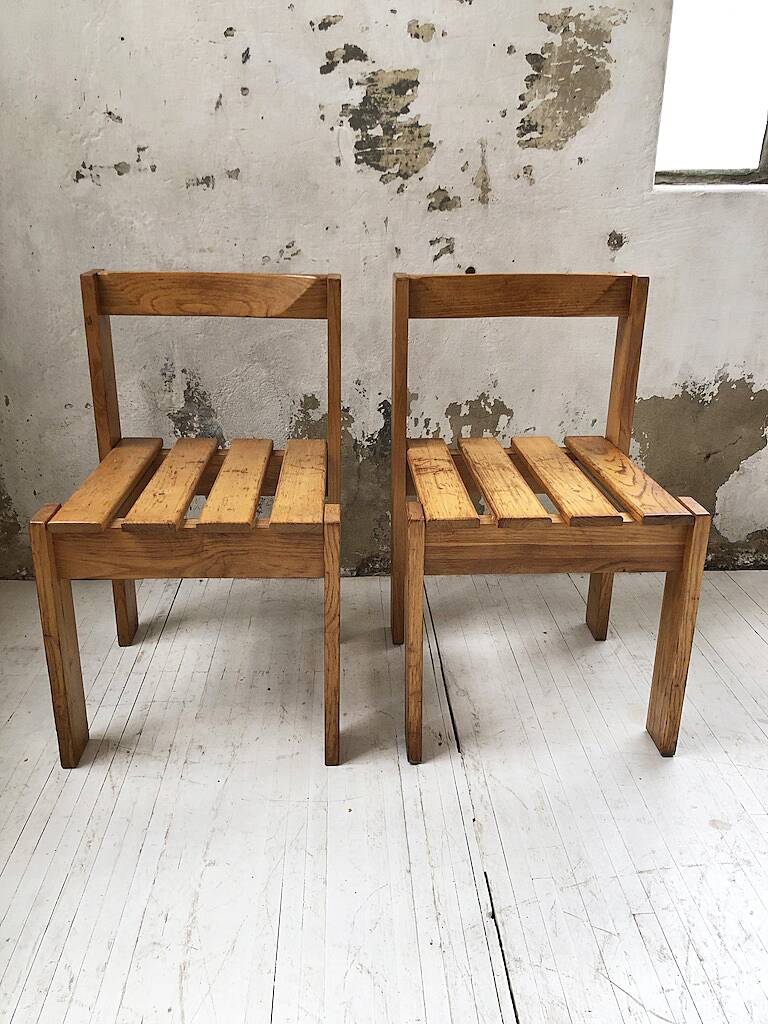 Duo of les arcs mountain pine chairs