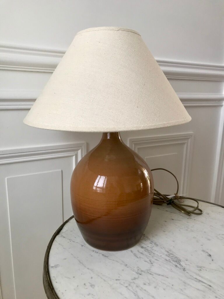 Stoneware lamp and linen lampshade 50s-60s