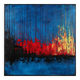 Contemporary abstract artwork in blue, red,black, yelow on stretched canvas