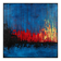 Contemporary abstract artwork in blue, red,black, yelow on stretched canvas
