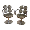 Paire de fauteuils italien pivotant en métal chromé et tissus imitation piton