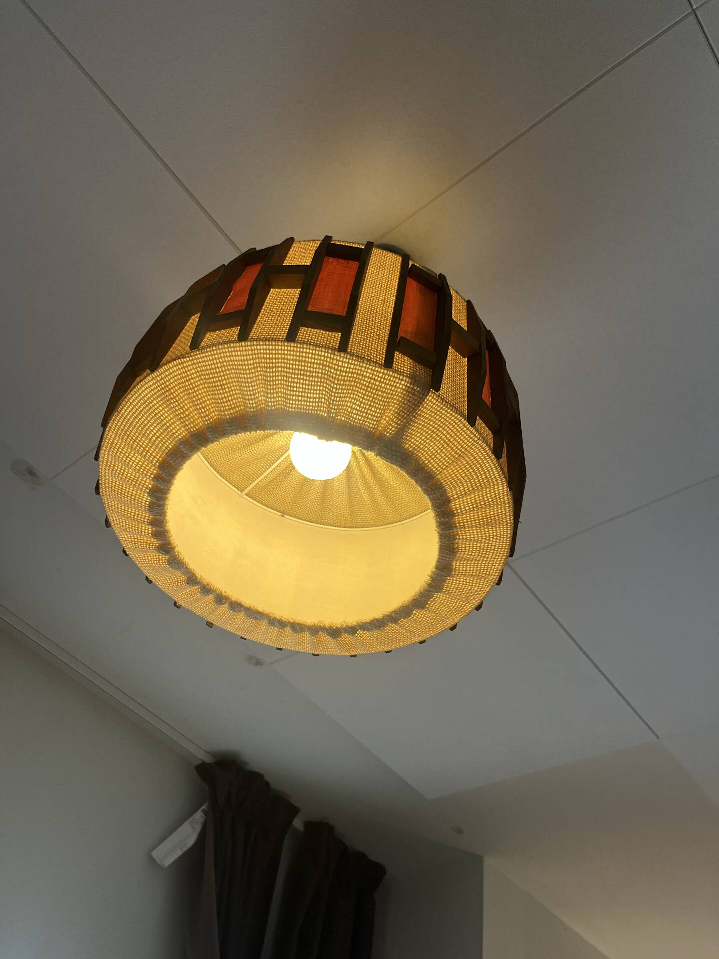 Mid-Century Teak & Woven Pendant Lamp, 1960s–70s