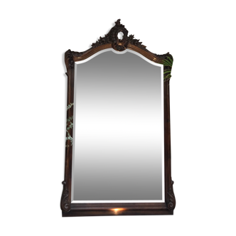 Miroir Louis-Philippe en bois, à fronton, glace biseautée 150x86cm