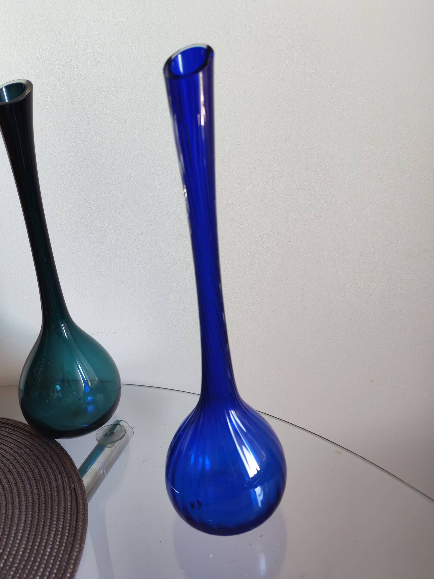 Set of 3 Scandinavian and Polish glass bottle vases from the 1970s.