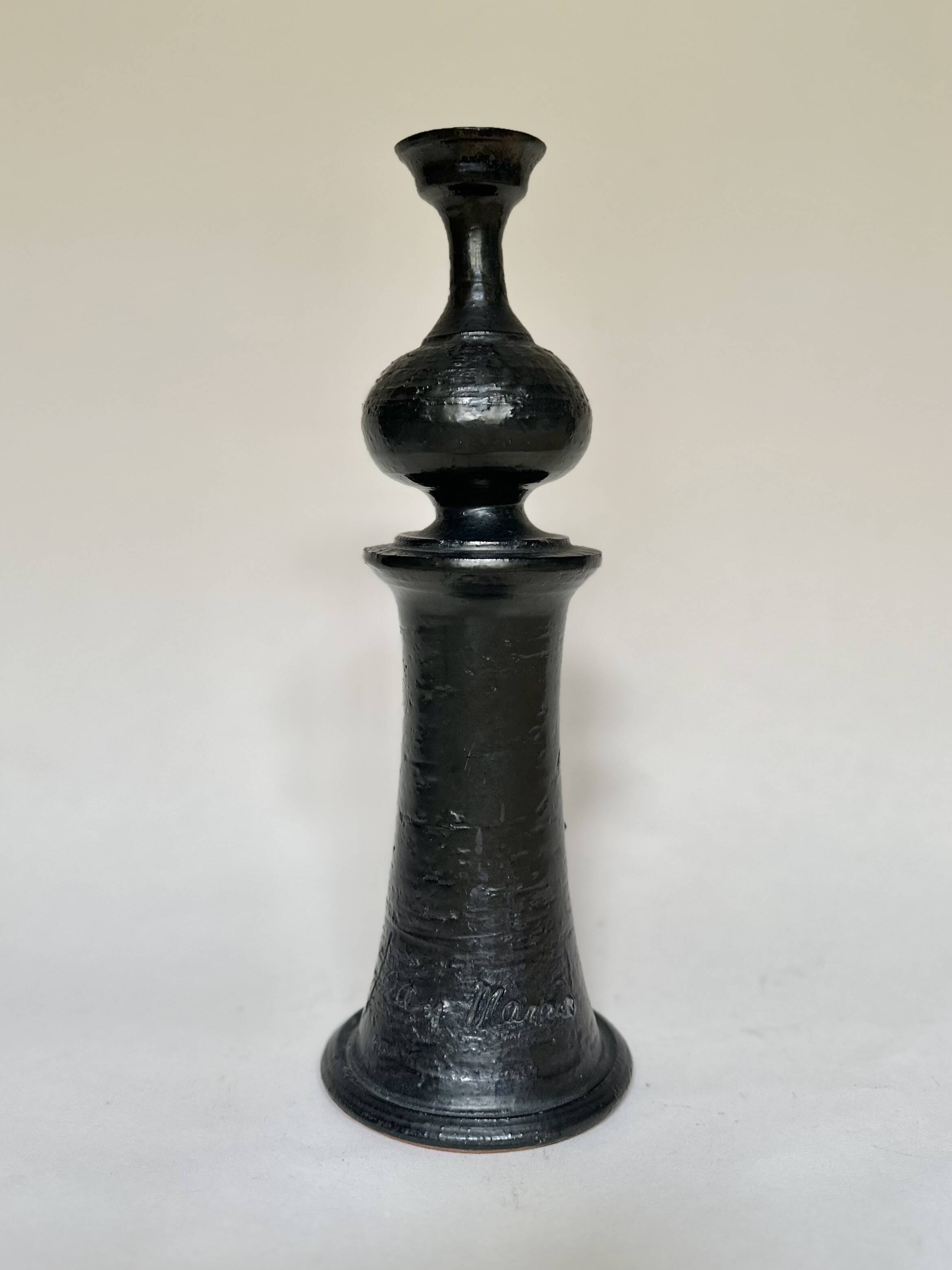 Black ceramic candlestick Jean Marais Vallauris
