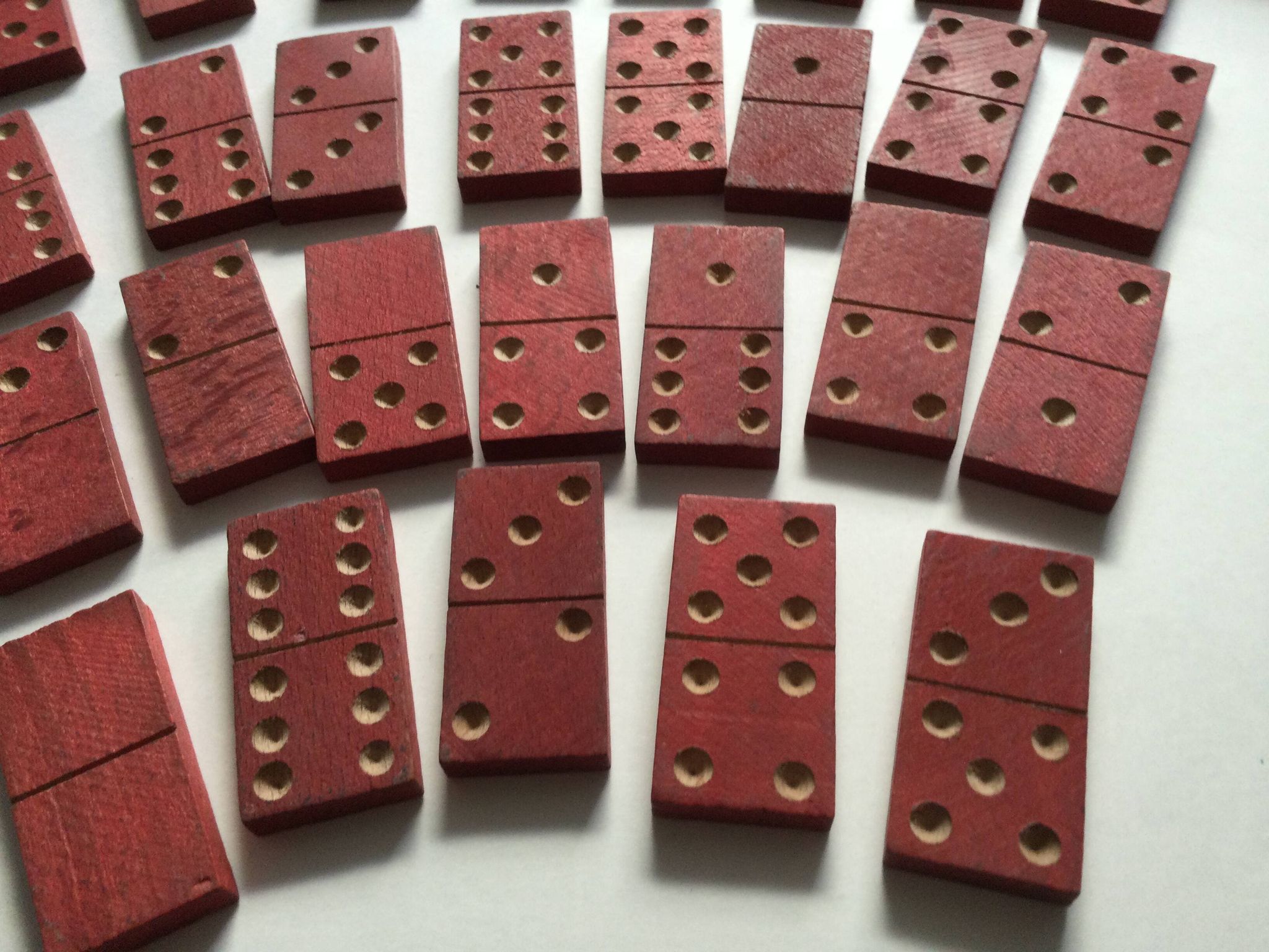 Red wooden dominoes game from the 50s old toy