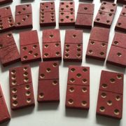 Red wooden dominoes game from the 50s old toy