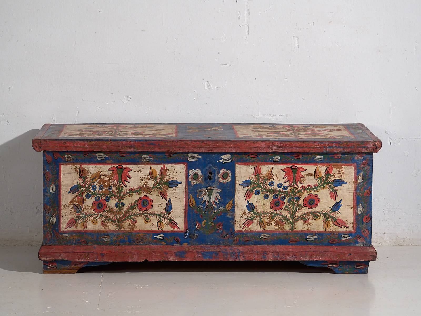Antique blue folk art style chest (c.1920)