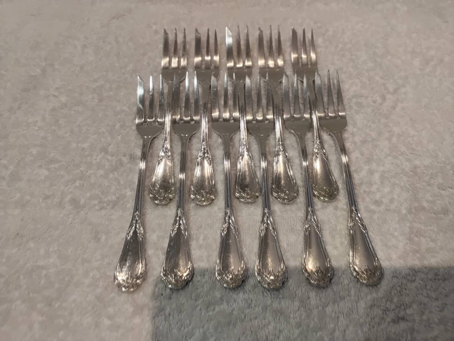 11 silver-plated cake forks, goldsmith SFAM Louis XIV style