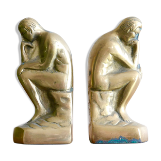 Serre-livres Le penseur de Rodin en laiton des années 60