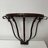 Small wall console Wrought iron trompe l'oeil stitched saddle leather