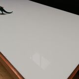 Wooden coffee table, children's desk glass top, interier praha, 1960, Czechoslovakia