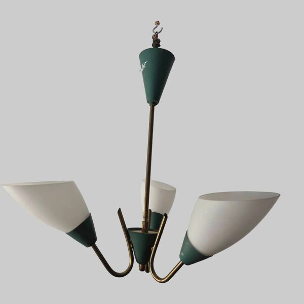 Suspension en laiton et opaline à trois bras, Danemark, 1940
