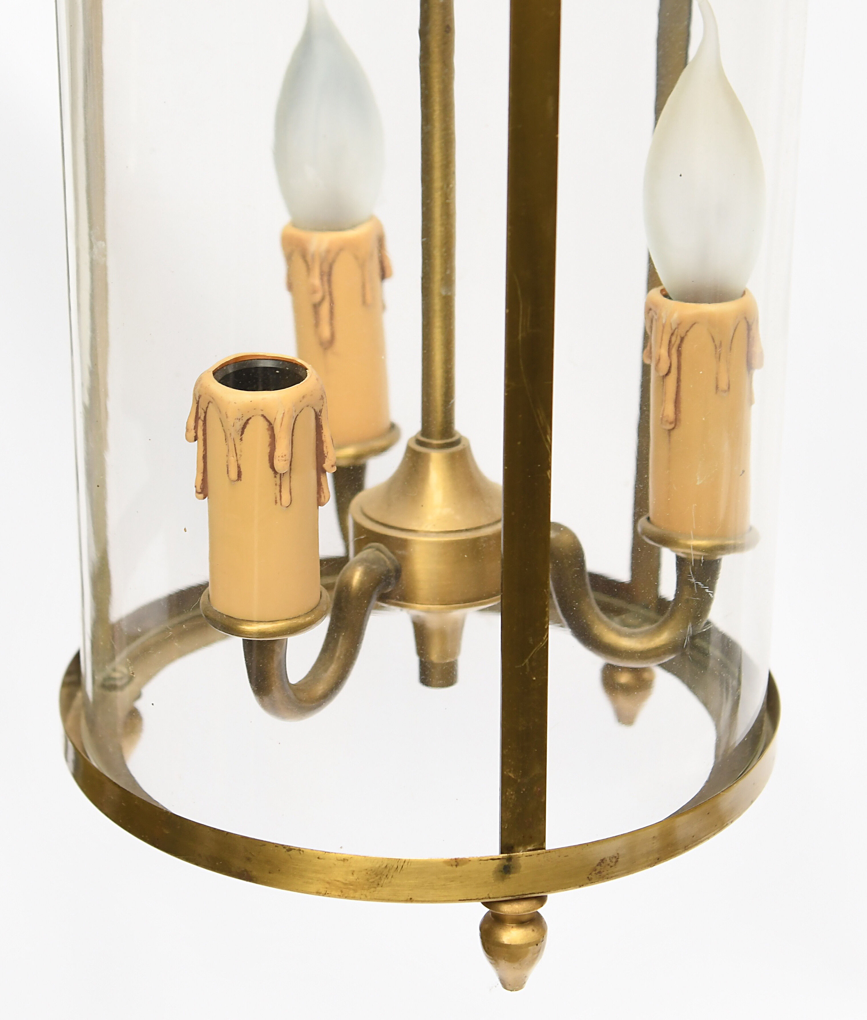 Pair of lanterns with three lights in gilded metal and glass