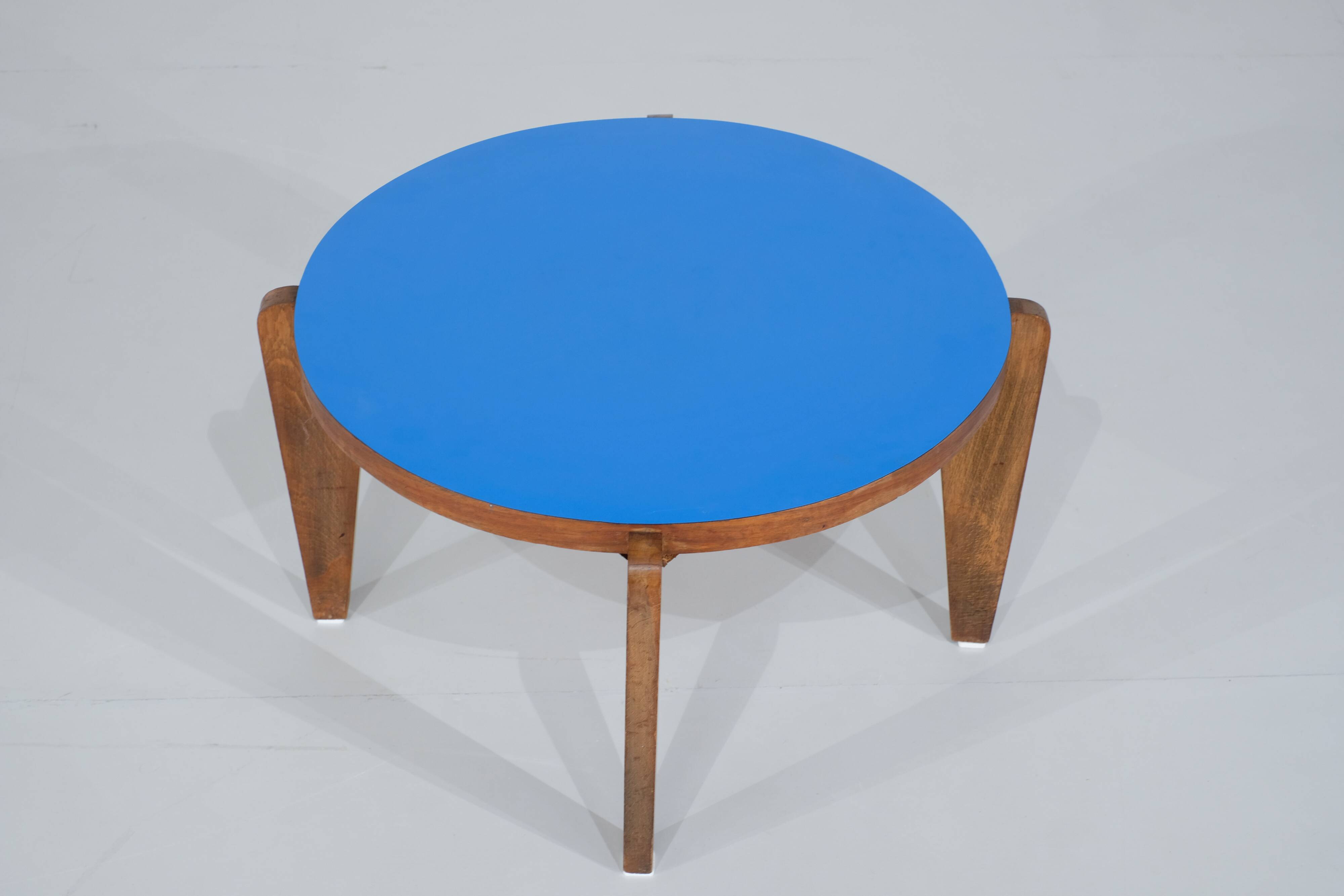 Blue lacquered wooden coffee table - 1950s