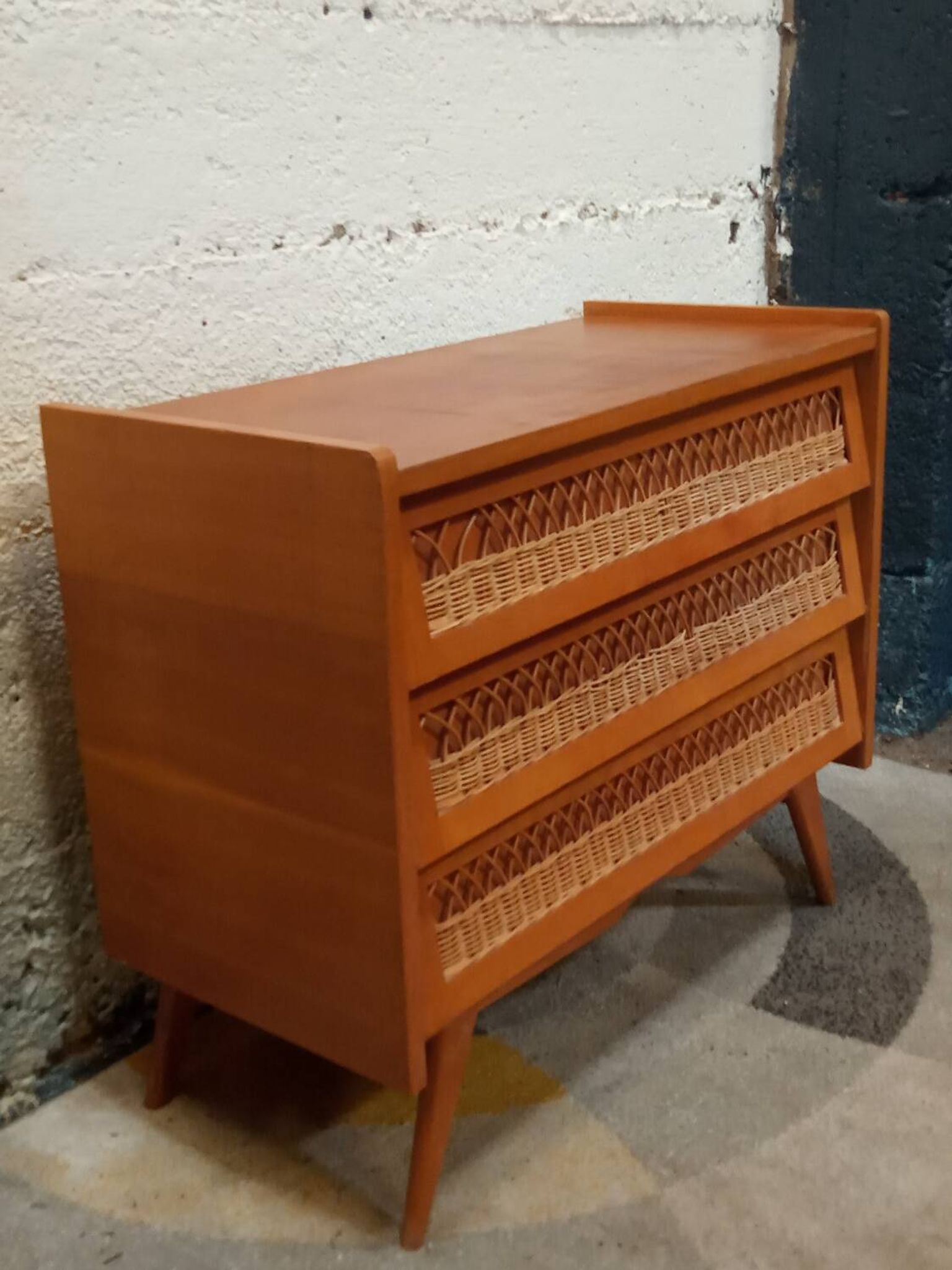 Wooden and rattan chest of drawers from the 50s/60s