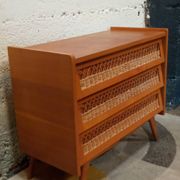 Wooden and rattan chest of drawers from the 50s/60s