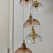 5-light waterfall pendant light with vintage pink and transparent glass shades