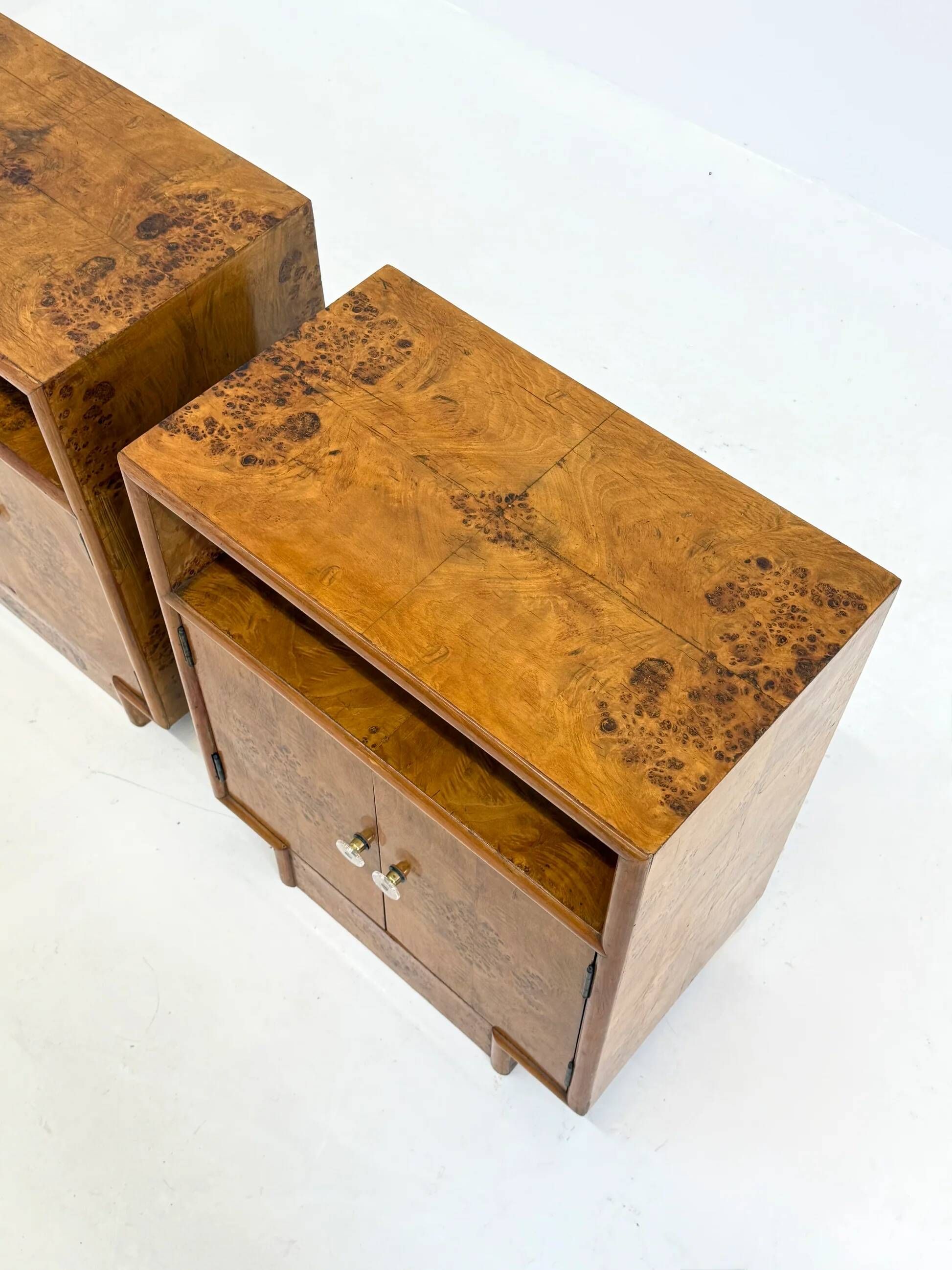 Set of two vintage Art Deco bedside tables with burl wood